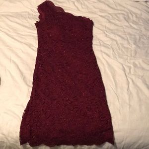 Merlot colored one shoulder bridesmaid dress